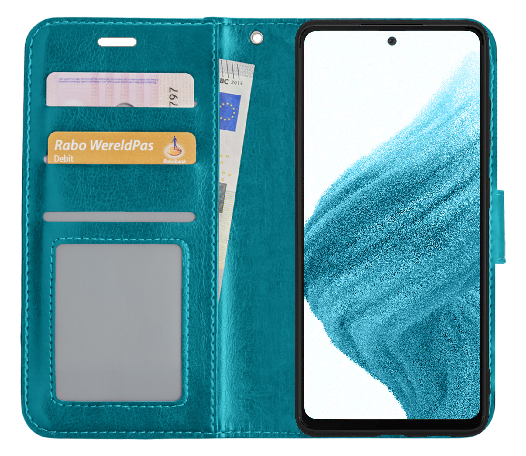 NoXx Hoes Geschikt voor Samsung A53 Hoesje Book Case Hoes Flip Cover Wallet Bookcase - Turquoise