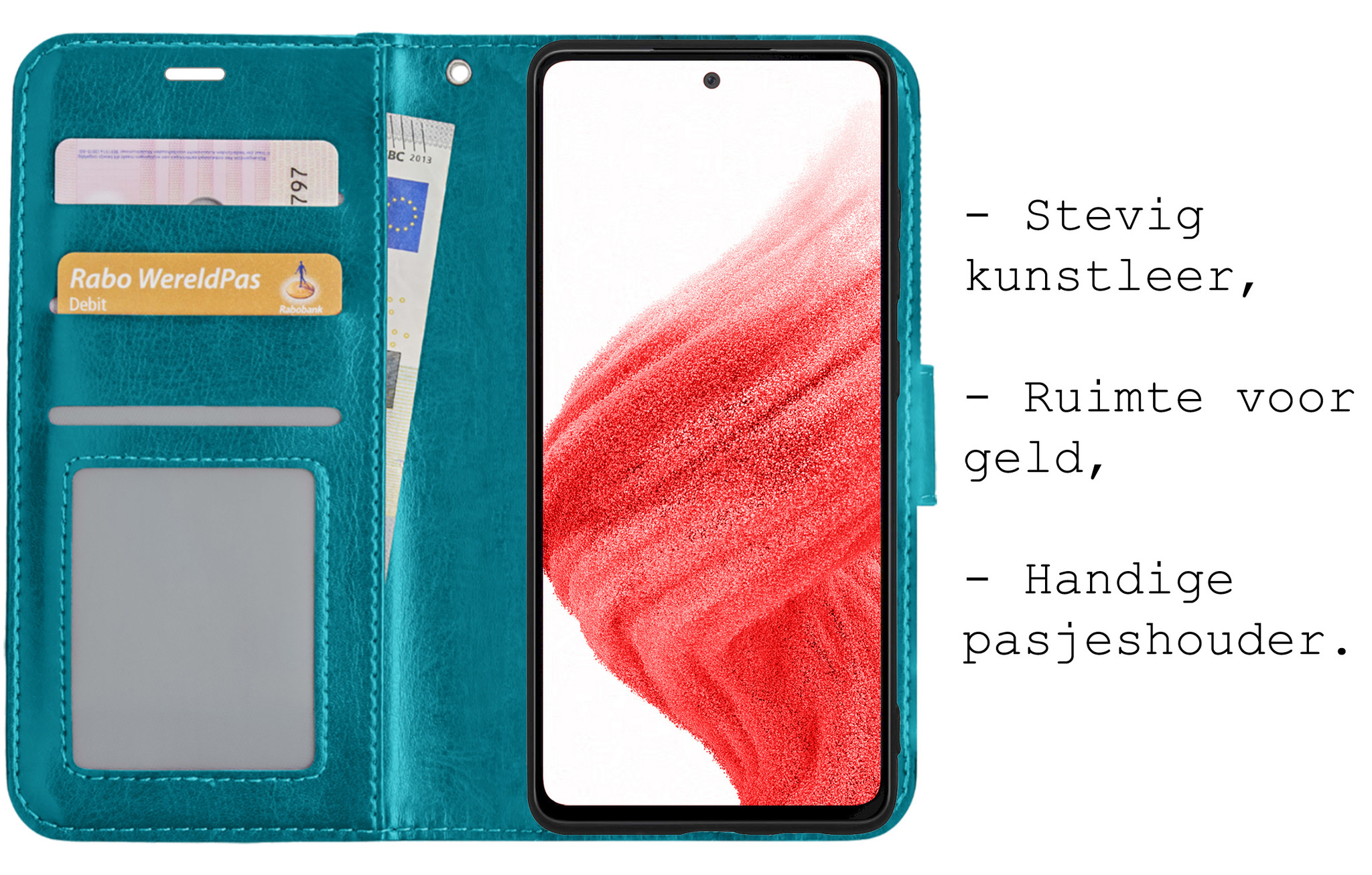 BASEY. Hoes Geschikt voor Samsung A53 Hoesje Bookcase Hoes Flip Case Book Cover - Hoesje Geschikt voor Samsung Galaxy A53 Hoes Book Case Hoesje - Turquoise