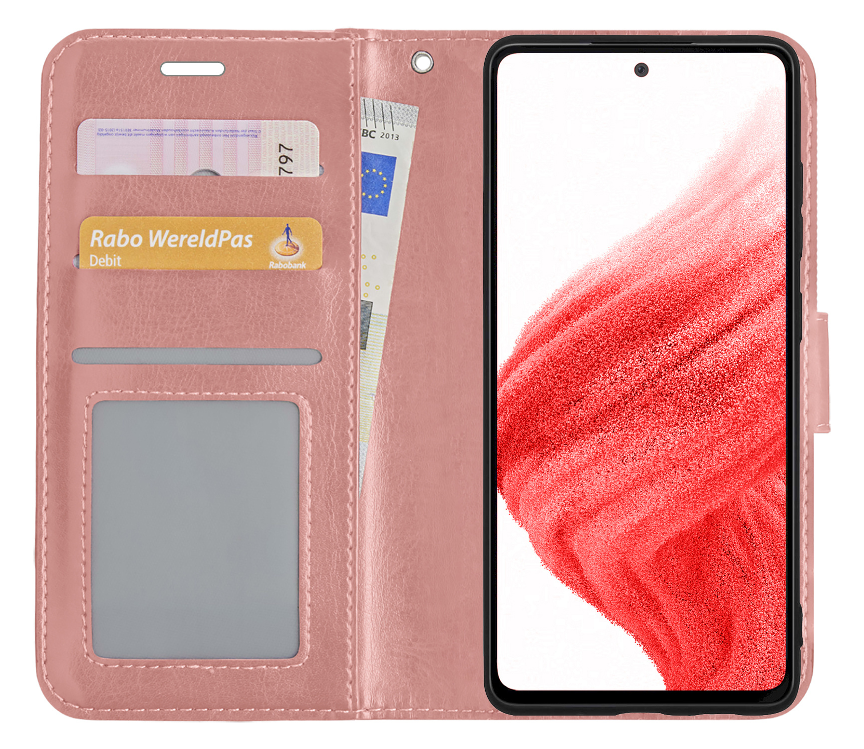 BASEY. Hoes Geschikt voor Samsung A53 Hoesje Bookcase Hoes Flip Case Book Cover - Hoesje Geschikt voor Samsung Galaxy A53 Hoes Book Case Hoesje - Rosé goud
