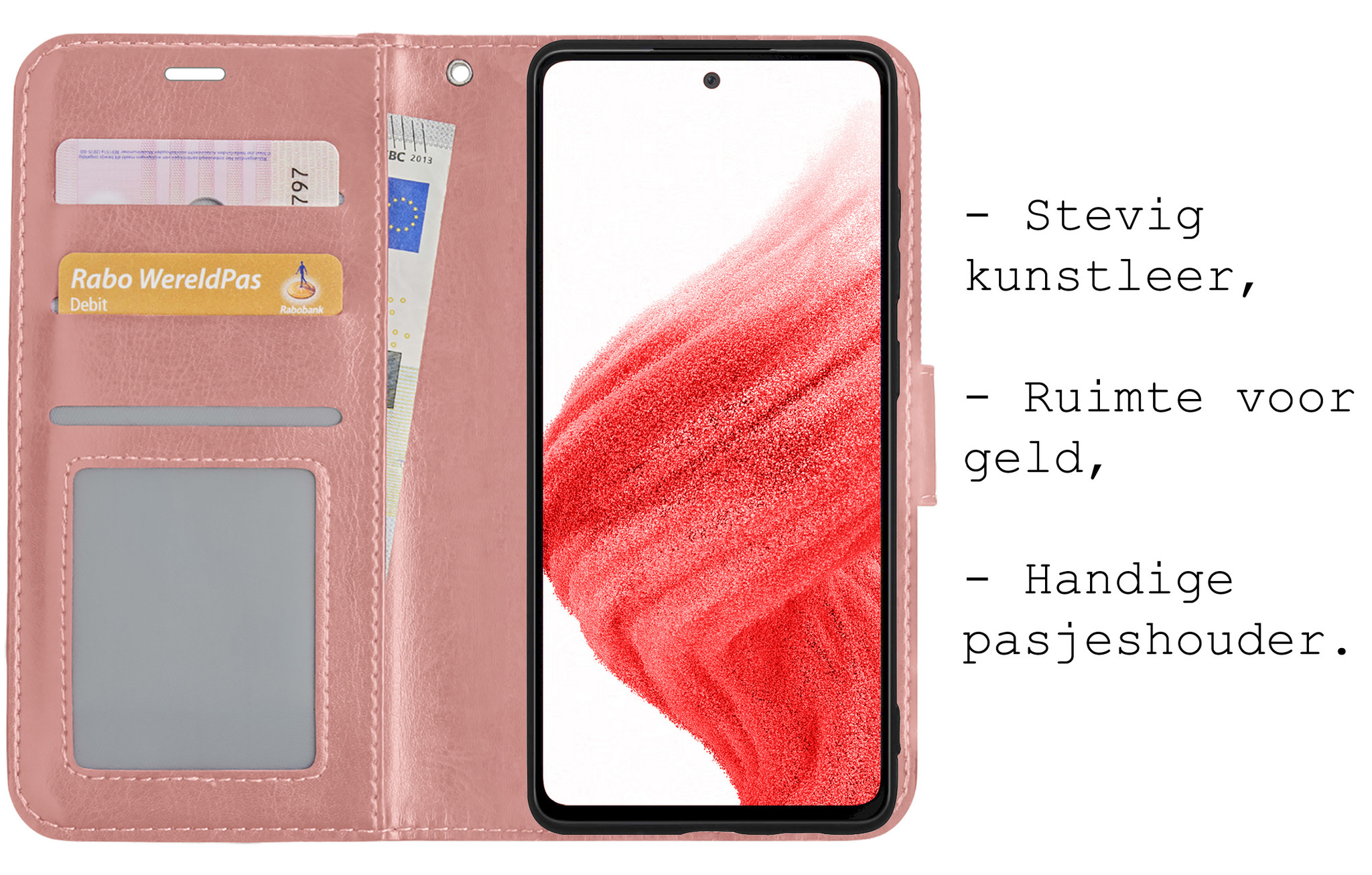 BASEY. Hoes Geschikt voor Samsung A53 Hoesje Bookcase Hoes Flip Case Book Cover - Hoesje Geschikt voor Samsung Galaxy A53 Hoes Book Case Hoesje - Rosé goud