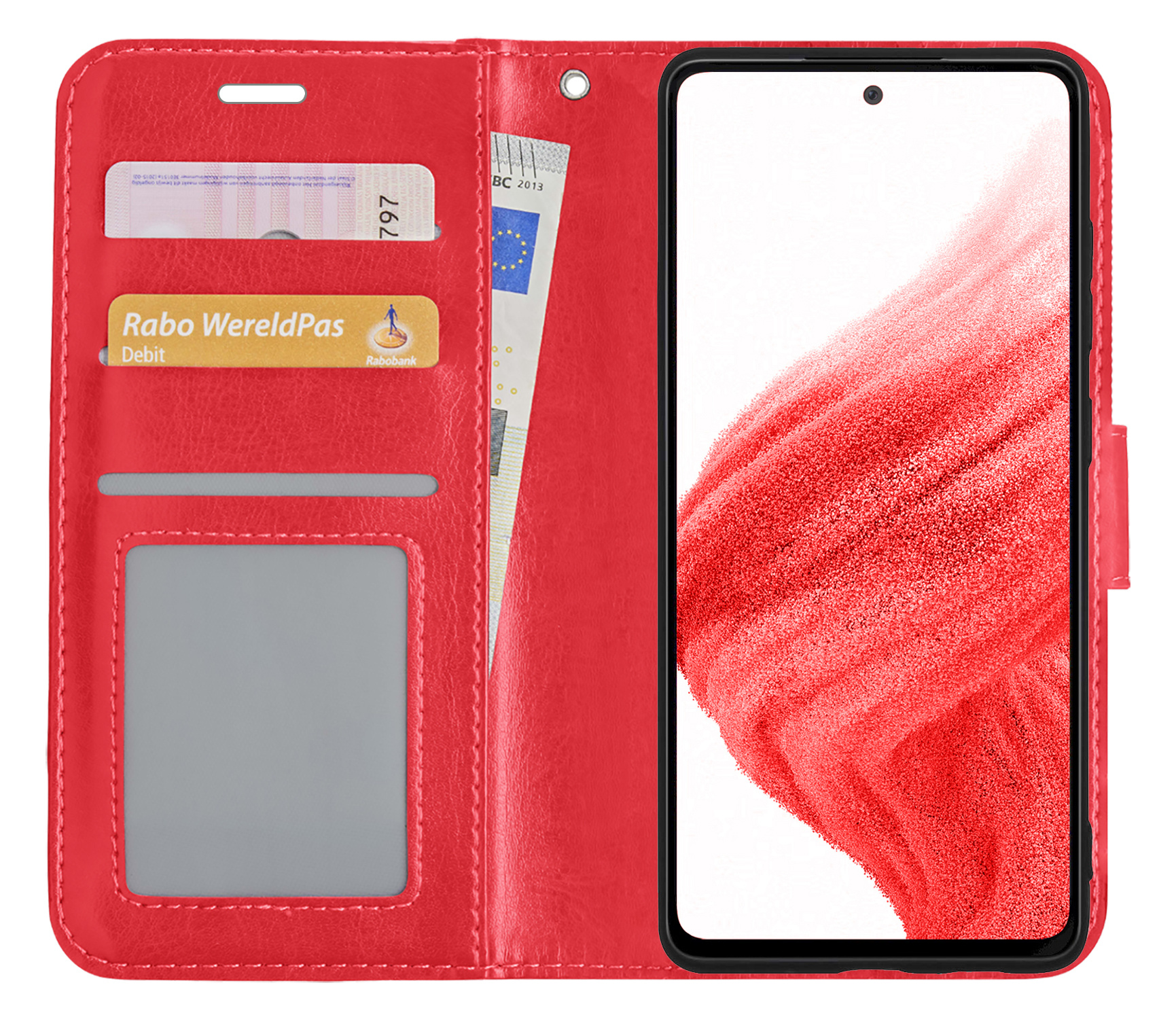 BASEY. Hoes Geschikt voor Samsung A53 Hoesje Bookcase Hoes Flip Case Book Cover - Hoesje Geschikt voor Samsung Galaxy A53 Hoes Book Case Hoesje - Rood