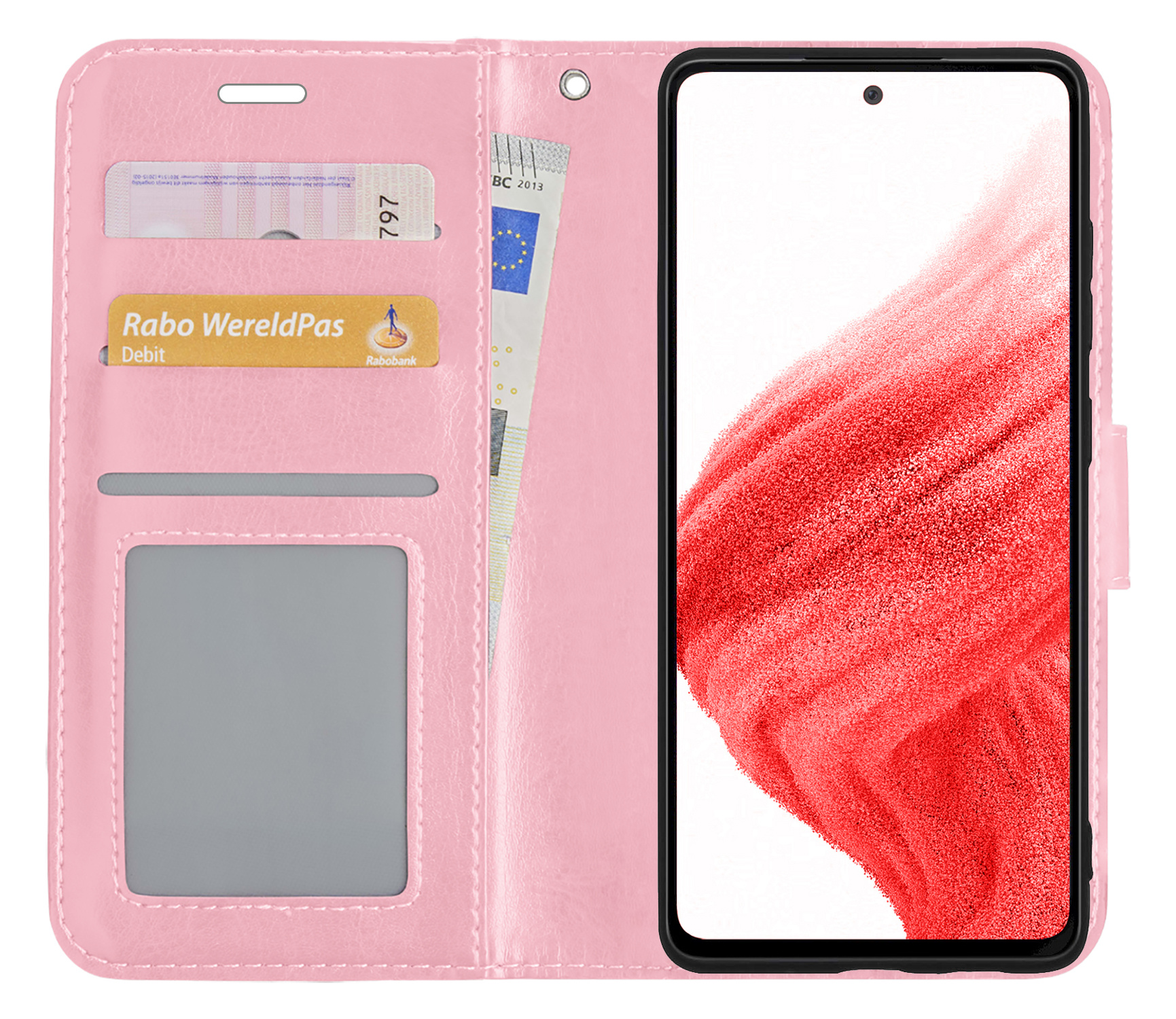 BASEY. Hoes Geschikt voor Samsung A53 Hoesje Bookcase Hoes Flip Case Book Cover - Hoesje Geschikt voor Samsung Galaxy A53 Hoes Book Case Hoesje - Lichtroze