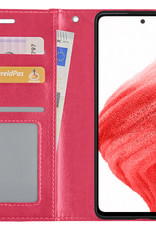 BASEY. Hoes Geschikt voor Samsung A53 Hoesje Bookcase Hoes Flip Case Book Cover - Hoesje Geschikt voor Samsung Galaxy A53 Hoes Book Case Hoesje - Donkerroze