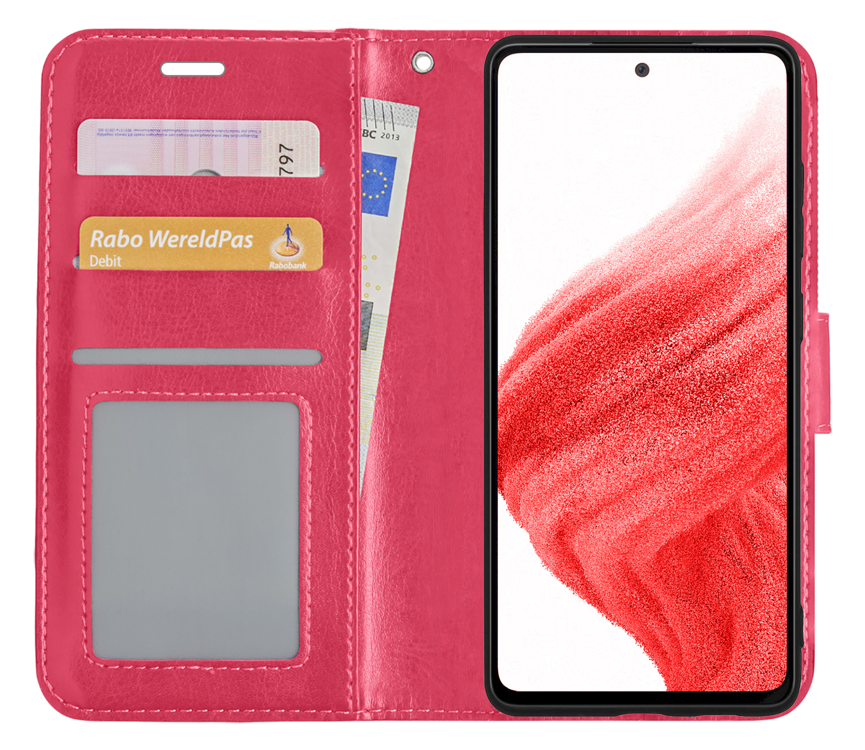 BASEY. Hoes Geschikt voor Samsung A53 Hoesje Bookcase Hoes Flip Case Book Cover - Hoesje Geschikt voor Samsung Galaxy A53 Hoes Book Case Hoesje - Donkerroze