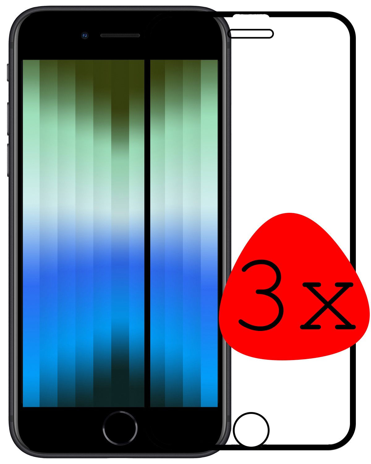 BASEY. iPhone SE 2022 Screenprotector Tempered Glass - iPhone SE 2022 Beschermglas - iPhone SE 2022 Screen Protector 3D Zwart 3 Stuks