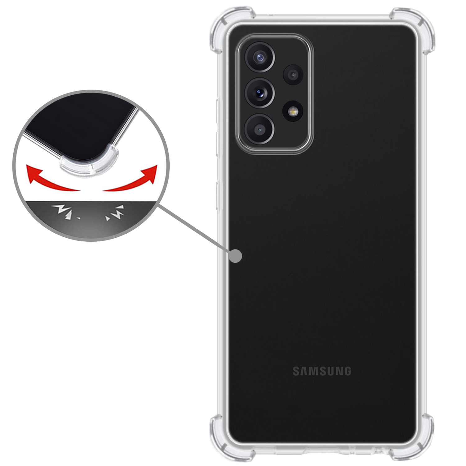 Nomfy Hoesje Geschikt voor Samsung A53 Hoesje Shock Proof Cover Case Shockproof Met 2x Screenprotector - Hoes Geschikt voor Samsung Galaxy A53 Hoes Siliconen Back Case - Transparant