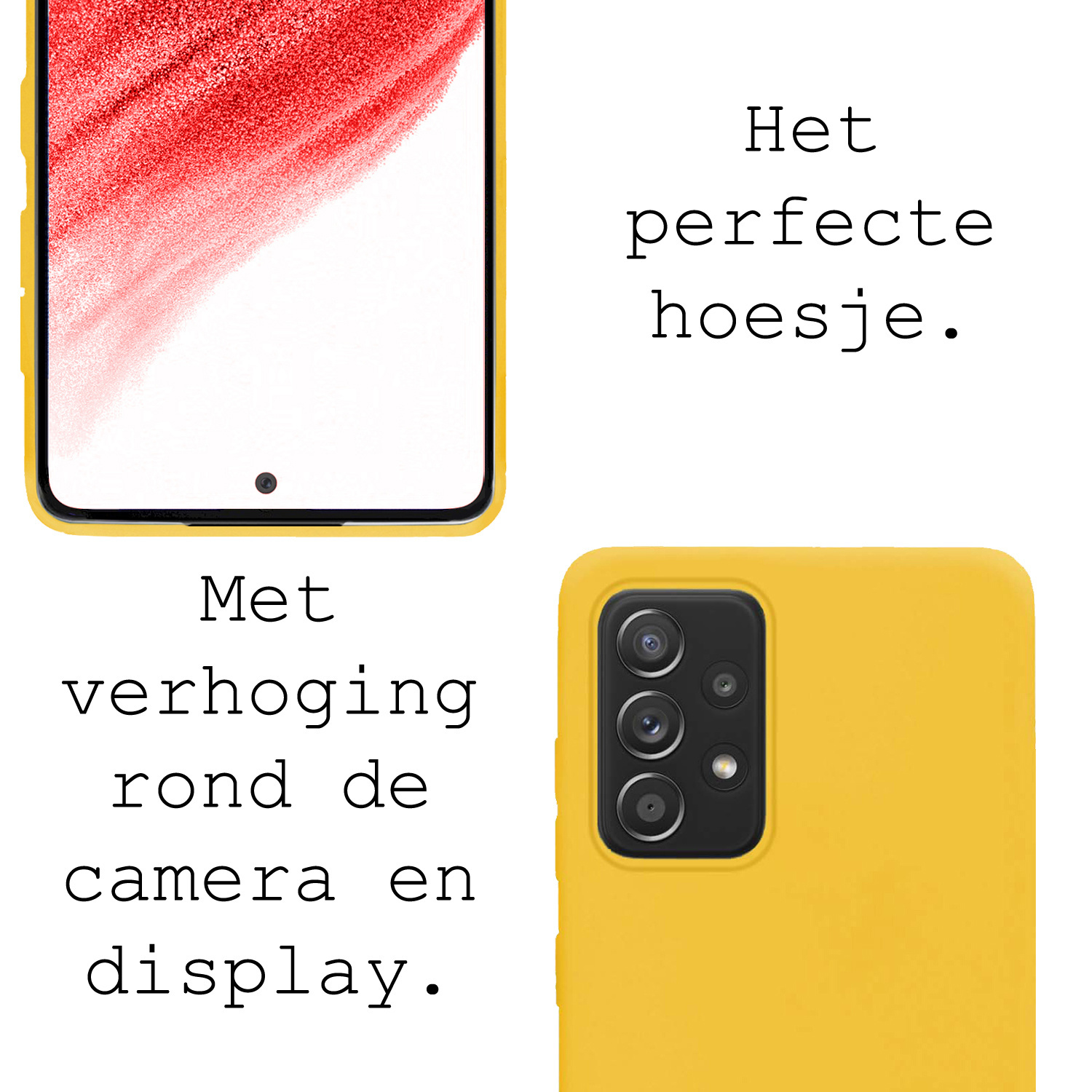 BASEY. Hoes Geschikt voor Samsung A53 Hoesje Siliconen Back Cover Case Met 2x Screenprotector - Hoesje Geschikt voor Samsung Galaxy A53 Hoes Cover Hoesje - Geel