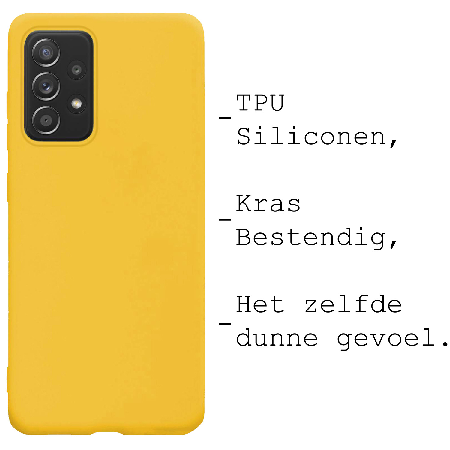 BASEY. Hoes Geschikt voor Samsung A53 Hoesje Siliconen Back Cover Case Met 2x Screenprotector - Hoesje Geschikt voor Samsung Galaxy A53 Hoes Cover Hoesje - Geel