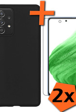 Samsung Galaxy A53 Hoesje Met 2x Screenprotector - Samsung Galaxy A53 Case Zwart Siliconen - Samsung Galaxy A53 Hoes Met 2x Screenprotector