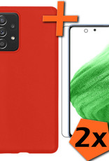 Nomfy Hoesje Geschikt voor Samsung A53 Hoesje Siliconen Cover Case Met 2x Screenprotector - Hoes Geschikt voor Samsung Galaxy A53 Hoes Back Case - Rood