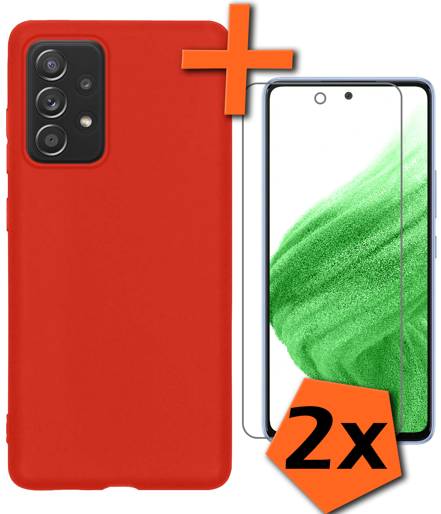 Nomfy Hoesje Geschikt voor Samsung A53 Hoesje Siliconen Cover Case Met 2x Screenprotector - Hoes Geschikt voor Samsung Galaxy A53 Hoes Back Case - Rood