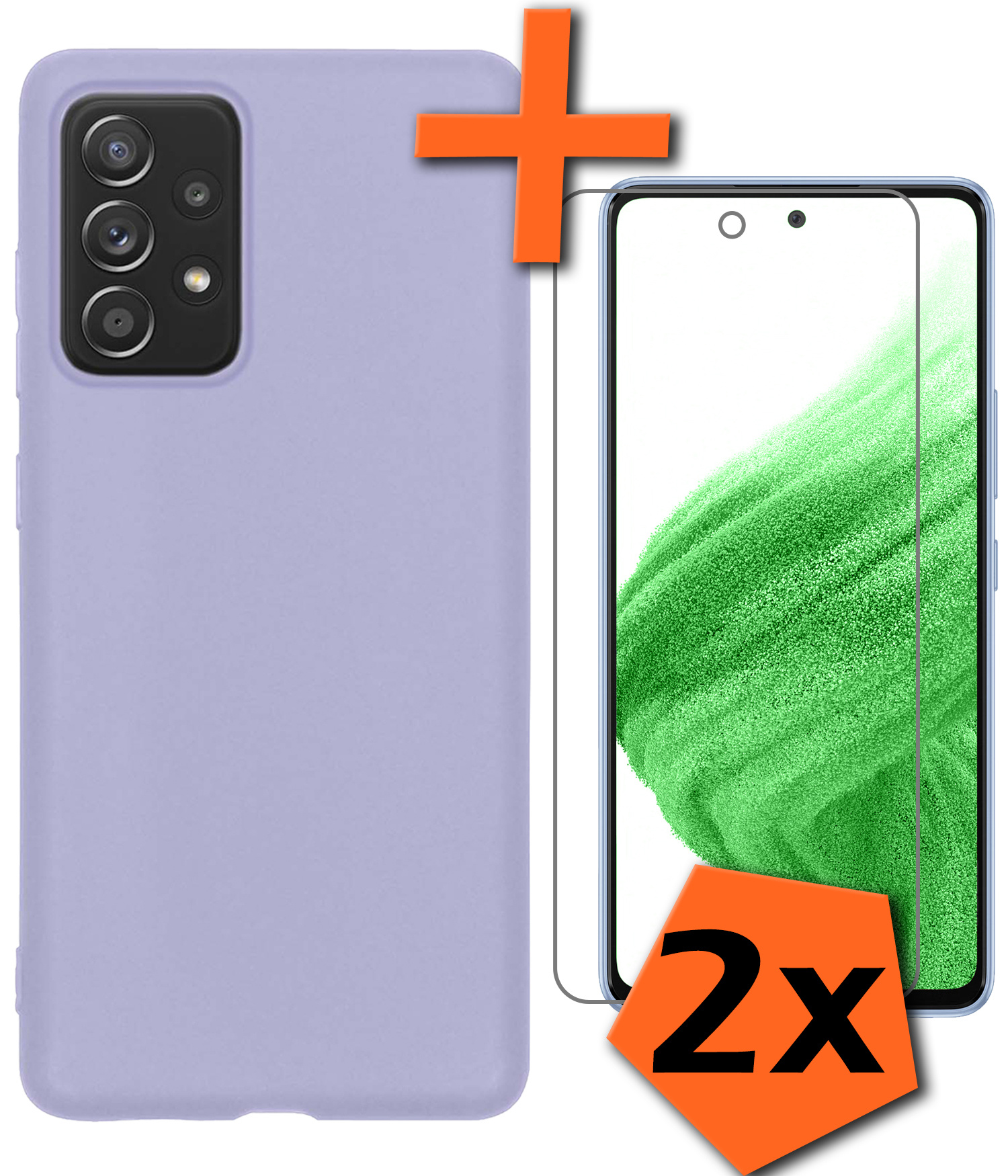 Nomfy Hoesje Geschikt voor Samsung A53 Hoesje Siliconen Cover Case Met 2x Screenprotector - Hoes Geschikt voor Samsung Galaxy A53 Hoes Back Case - Lila
