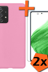 Nomfy Hoesje Geschikt voor Samsung A53 Hoesje Siliconen Cover Case Met 2x Screenprotector - Hoes Geschikt voor Samsung Galaxy A53 Hoes Back Case - Lichtroze