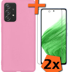Nomfy Nomfy Samsung Galaxy A53 Hoesje Siliconen Met 2x Screenprotector - Lichtroze