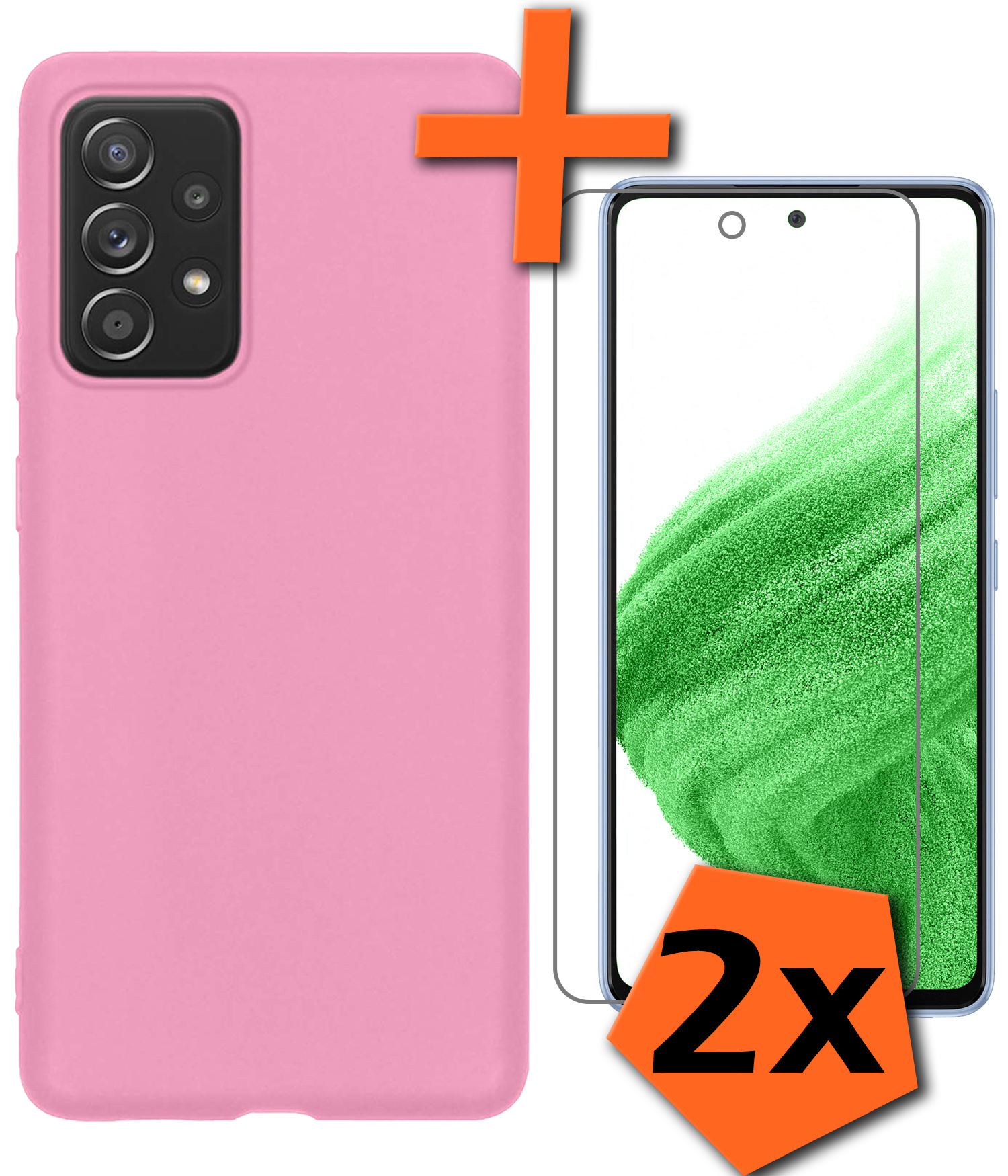Nomfy Hoesje Geschikt voor Samsung A53 Hoesje Siliconen Cover Case Met 2x Screenprotector - Hoes Geschikt voor Samsung Galaxy A53 Hoes Back Case - Lichtroze