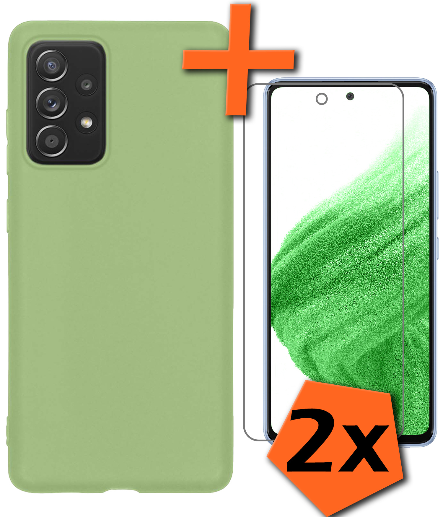 Nomfy Hoesje Geschikt voor Samsung A53 Hoesje Siliconen Cover Case Met 2x Screenprotector - Hoes Geschikt voor Samsung Galaxy A53 Hoes Back Case - Groen