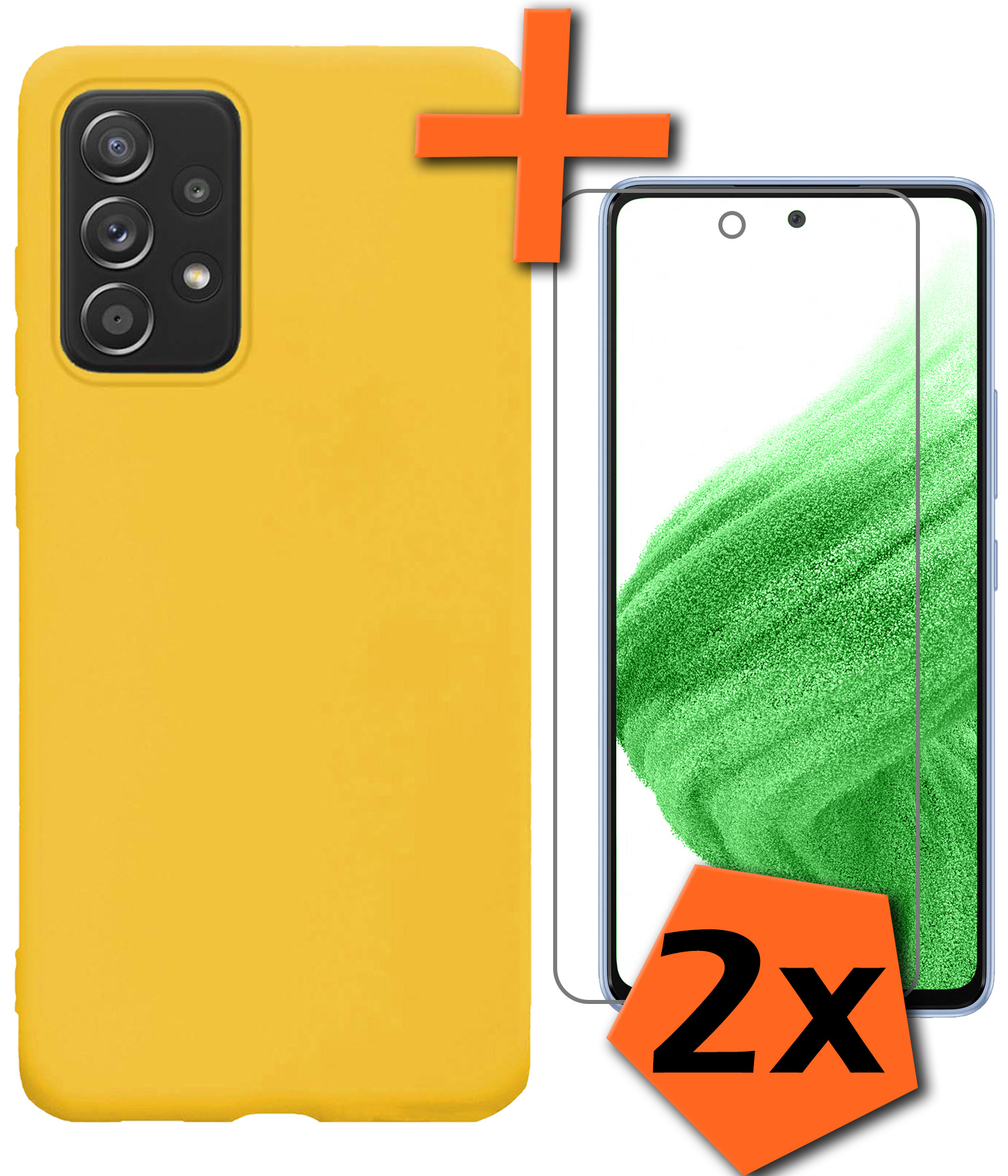 Nomfy Hoesje Geschikt voor Samsung A53 Hoesje Siliconen Cover Case Met 2x Screenprotector - Hoes Geschikt voor Samsung Galaxy A53 Hoes Back Case - Geel