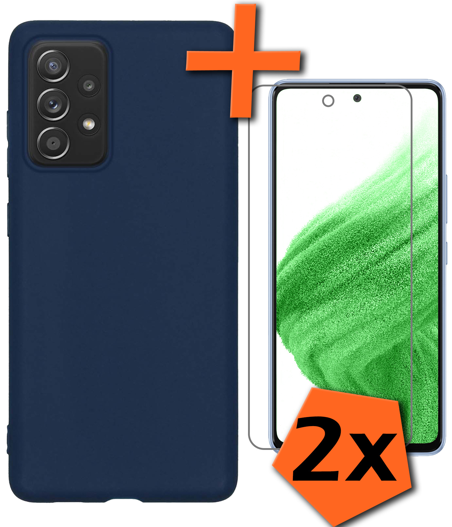 Nomfy Hoesje Geschikt voor Samsung A53 Hoesje Siliconen Cover Case Met 2x Screenprotector - Hoes Geschikt voor Samsung Galaxy A53 Hoes Back Case - Donkerblauw