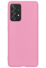 Hoes Geschikt voor Samsung A53 Hoesje Siliconen Back Cover Case Met Screenprotector - Hoesje Geschikt voor Samsung Galaxy A53 Hoes Cover Hoesje - Lichtroze