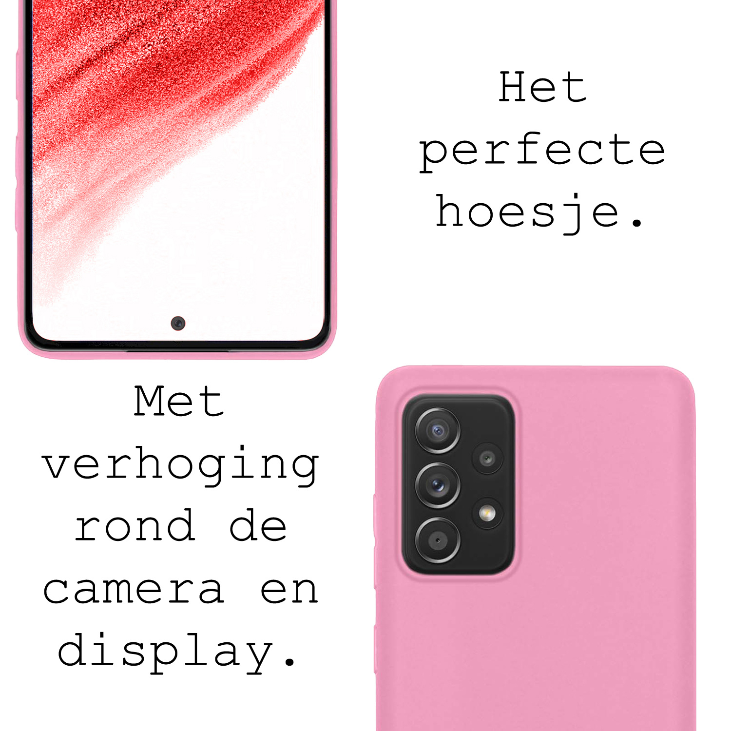 BASEY. Hoes Geschikt voor Samsung A53 Hoesje Siliconen Back Cover Case Met Screenprotector - Hoesje Geschikt voor Samsung Galaxy A53 Hoes Cover Hoesje - Lichtroze