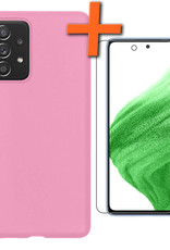 Nomfy Hoesje Geschikt voor Samsung A53 Hoesje Siliconen Cover Case Met Screenprotector - Hoes Geschikt voor Samsung Galaxy A53 Hoes Back Case - Lichtroze