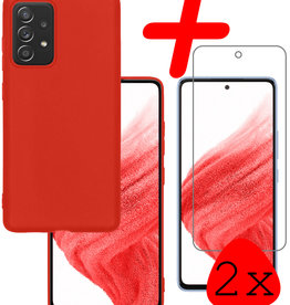 BASEY. Samsung Galaxy A53 Hoesje Siliconen Met 2x Screenprotector - Rood