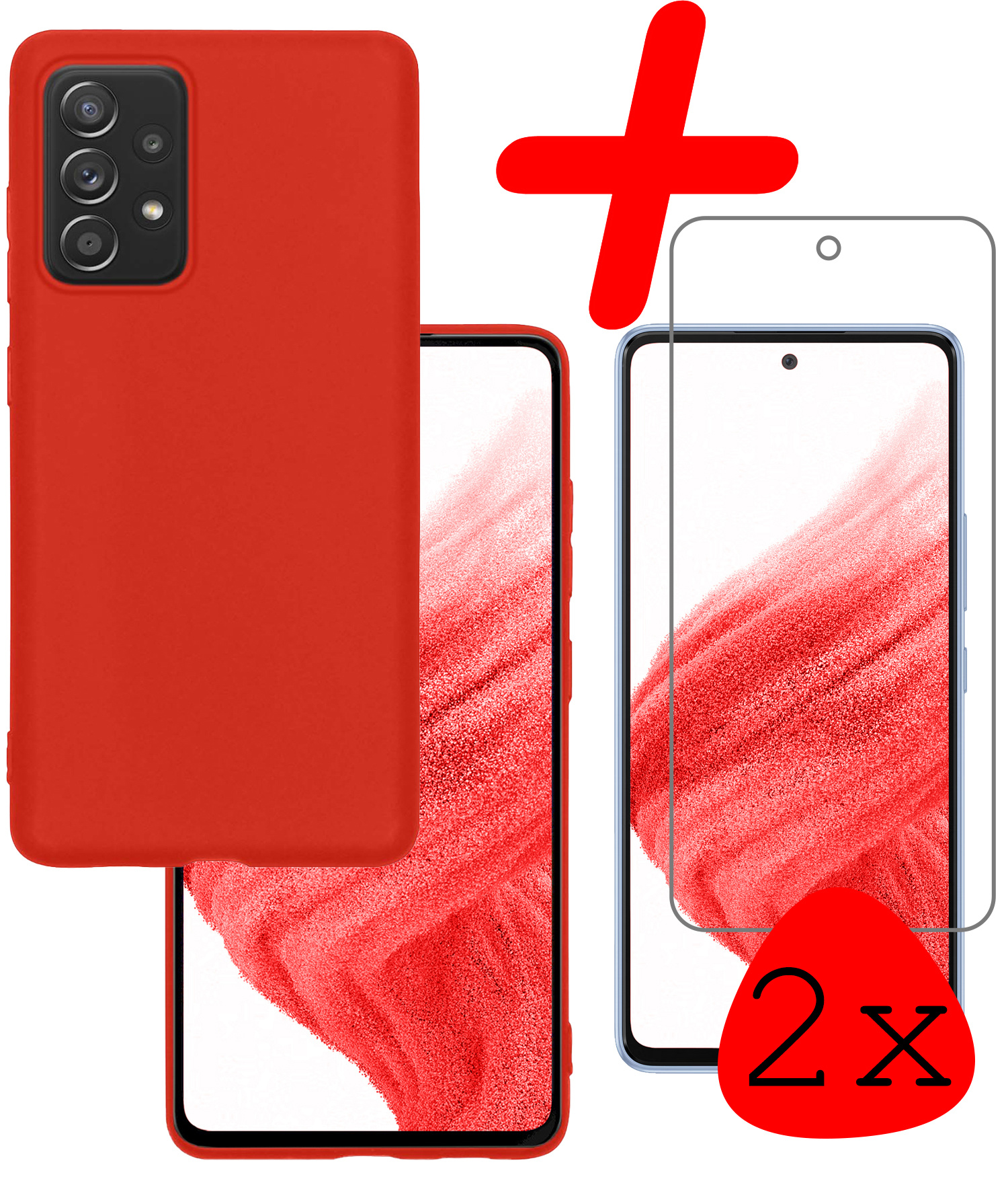 BASEY. Hoes Geschikt voor Samsung A53 Hoesje Siliconen Back Cover Case Met 2x Screenprotector - Hoesje Geschikt voor Samsung Galaxy A53 Hoes Cover Hoesje - Rood