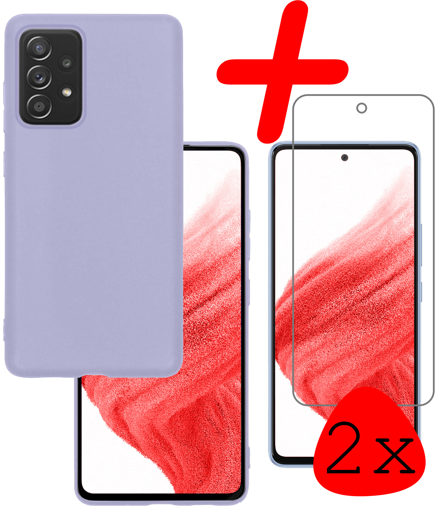 BASEY. Hoes Geschikt voor Samsung A53 Hoesje Siliconen Back Cover Case Met 2x Screenprotector - Hoesje Geschikt voor Samsung Galaxy A53 Hoes Cover Hoesje - Lila