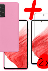 BASEY. Hoes Geschikt voor Samsung A53 Hoesje Siliconen Back Cover Case Met 2x Screenprotector - Hoesje Geschikt voor Samsung Galaxy A53 Hoes Cover Hoesje - Lichtroze