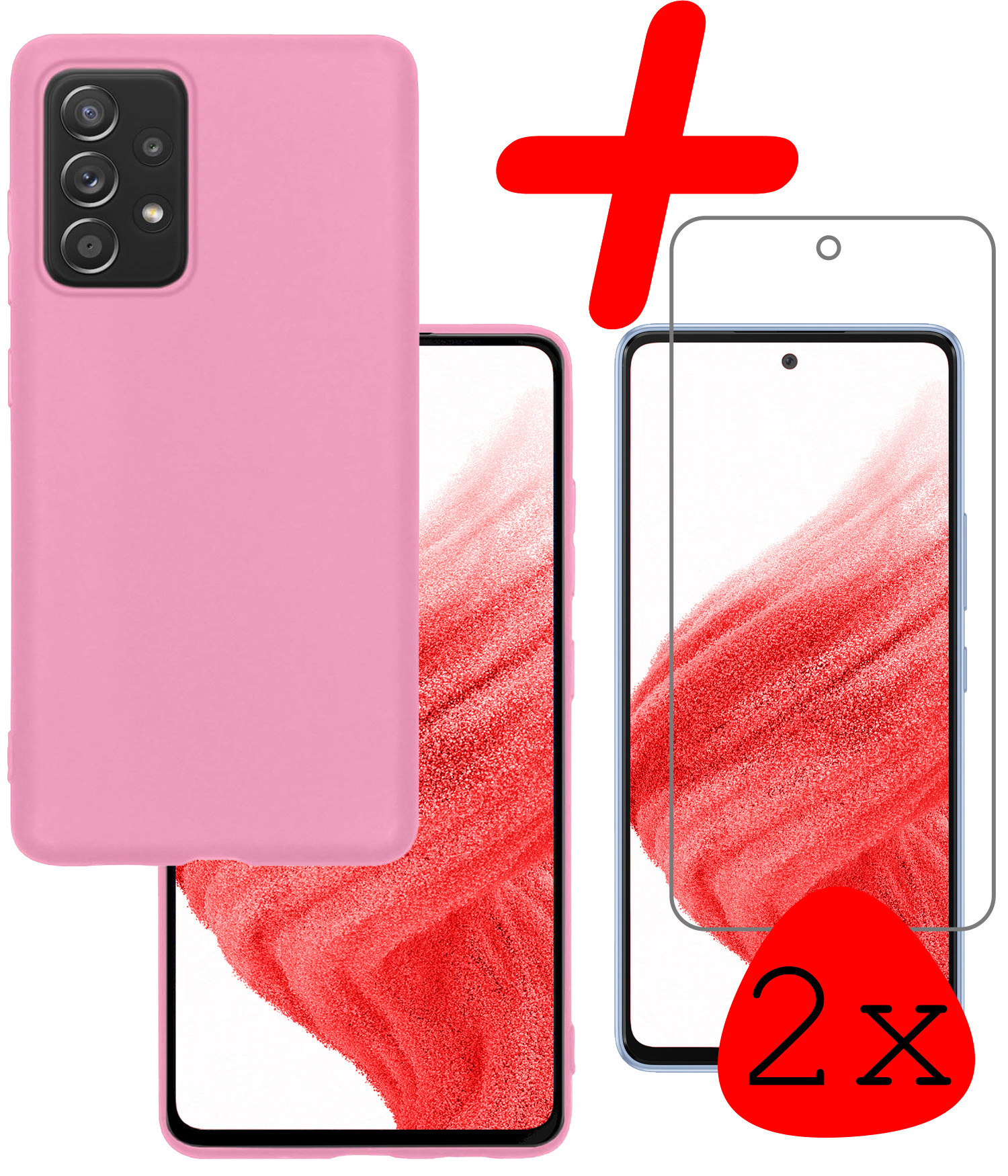 BASEY. Hoes Geschikt voor Samsung A53 Hoesje Siliconen Back Cover Case Met 2x Screenprotector - Hoesje Geschikt voor Samsung Galaxy A53 Hoes Cover Hoesje - Lichtroze
