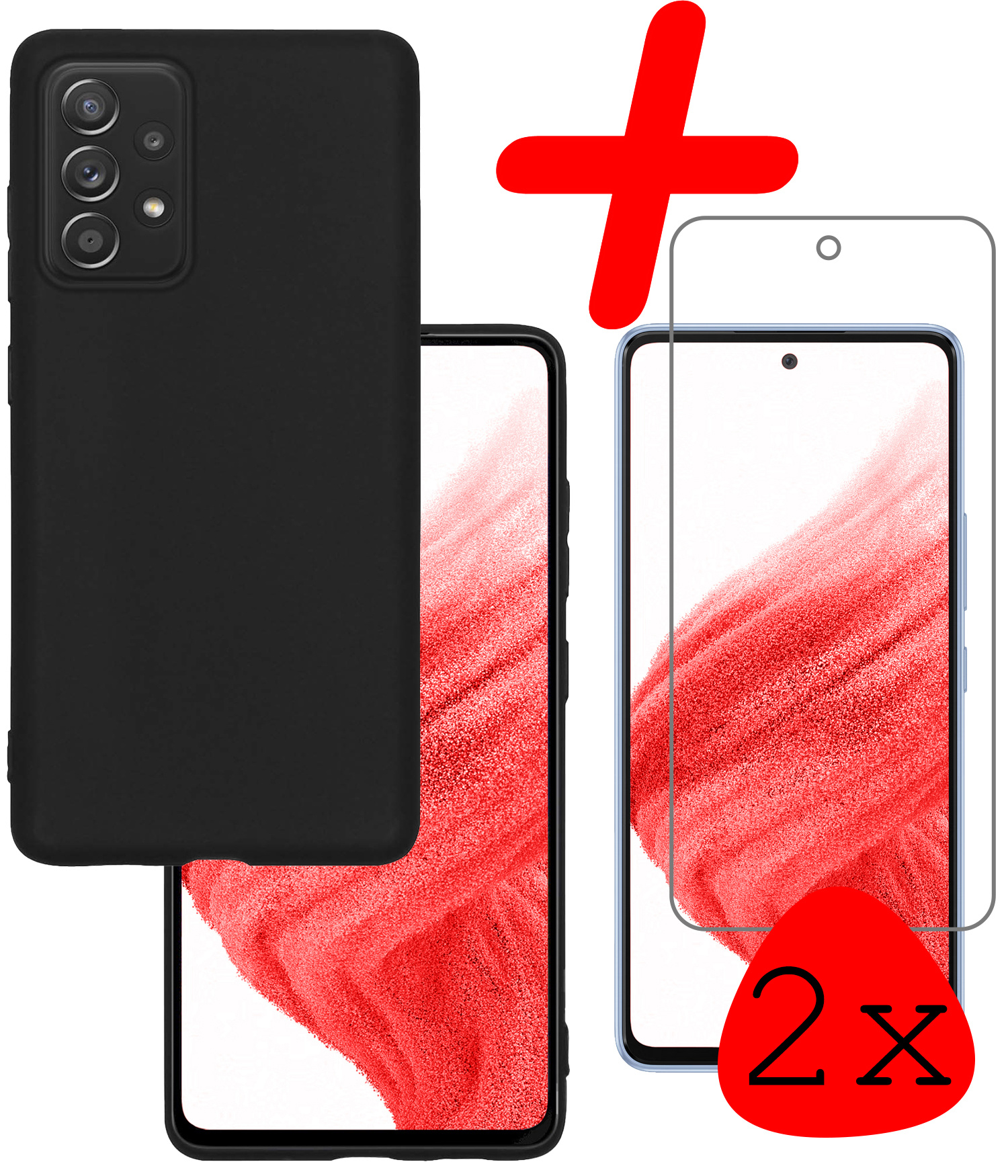 BASEY. Hoes Geschikt voor Samsung A53 Hoesje Siliconen Back Cover Case Met 2x Screenprotector - Hoesje Geschikt voor Samsung Galaxy A53 Hoes Cover Hoesje - Zwart
