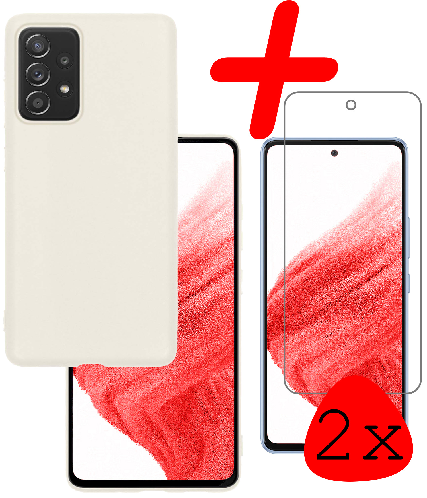 BASEY. Hoes Geschikt voor Samsung A53 Hoesje Siliconen Back Cover Case Met 2x Screenprotector - Hoesje Geschikt voor Samsung Galaxy A53 Hoes Cover Hoesje - Wit