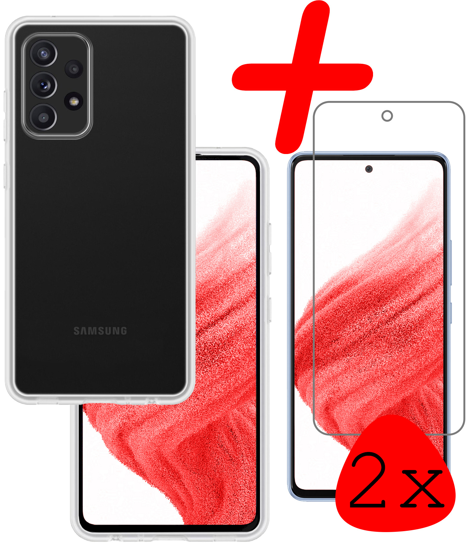 BASEY. Hoes Geschikt voor Samsung A53 Hoesje Siliconen Back Cover Case Met 2x Screenprotector - Hoesje Geschikt voor Samsung Galaxy A53 Hoes Cover Hoesje - Transparant