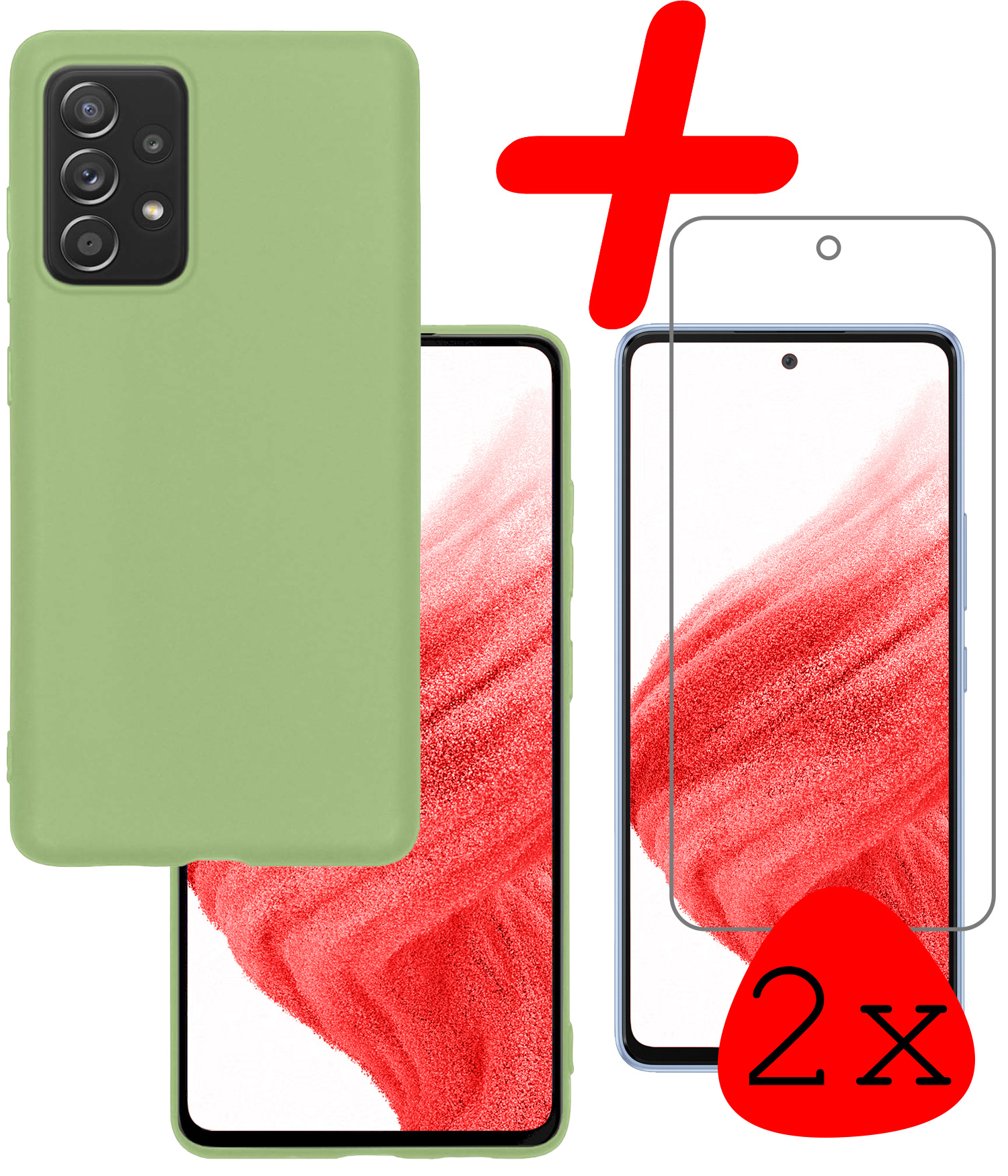BASEY. Hoes Geschikt voor Samsung A53 Hoesje Siliconen Back Cover Case Met 2x Screenprotector - Hoesje Geschikt voor Samsung Galaxy A53 Hoes Cover Hoesje - Groen