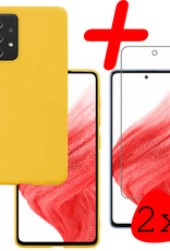 BASEY. Hoes Geschikt voor Samsung A53 Hoesje Siliconen Back Cover Case Met 2x Screenprotector - Hoesje Geschikt voor Samsung Galaxy A53 Hoes Cover Hoesje - Geel