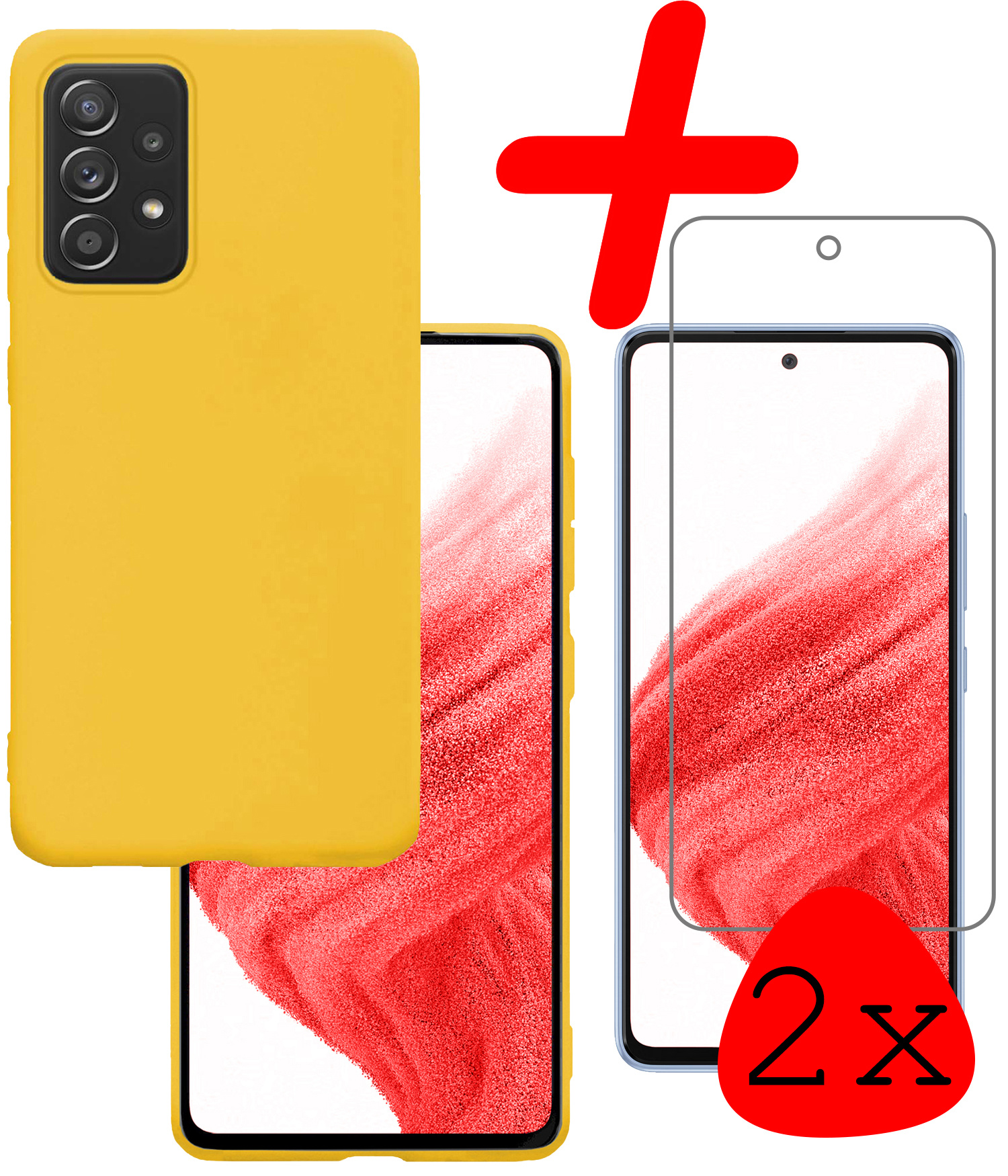 BASEY. Hoes Geschikt voor Samsung A53 Hoesje Siliconen Back Cover Case Met 2x Screenprotector - Hoesje Geschikt voor Samsung Galaxy A53 Hoes Cover Hoesje - Geel