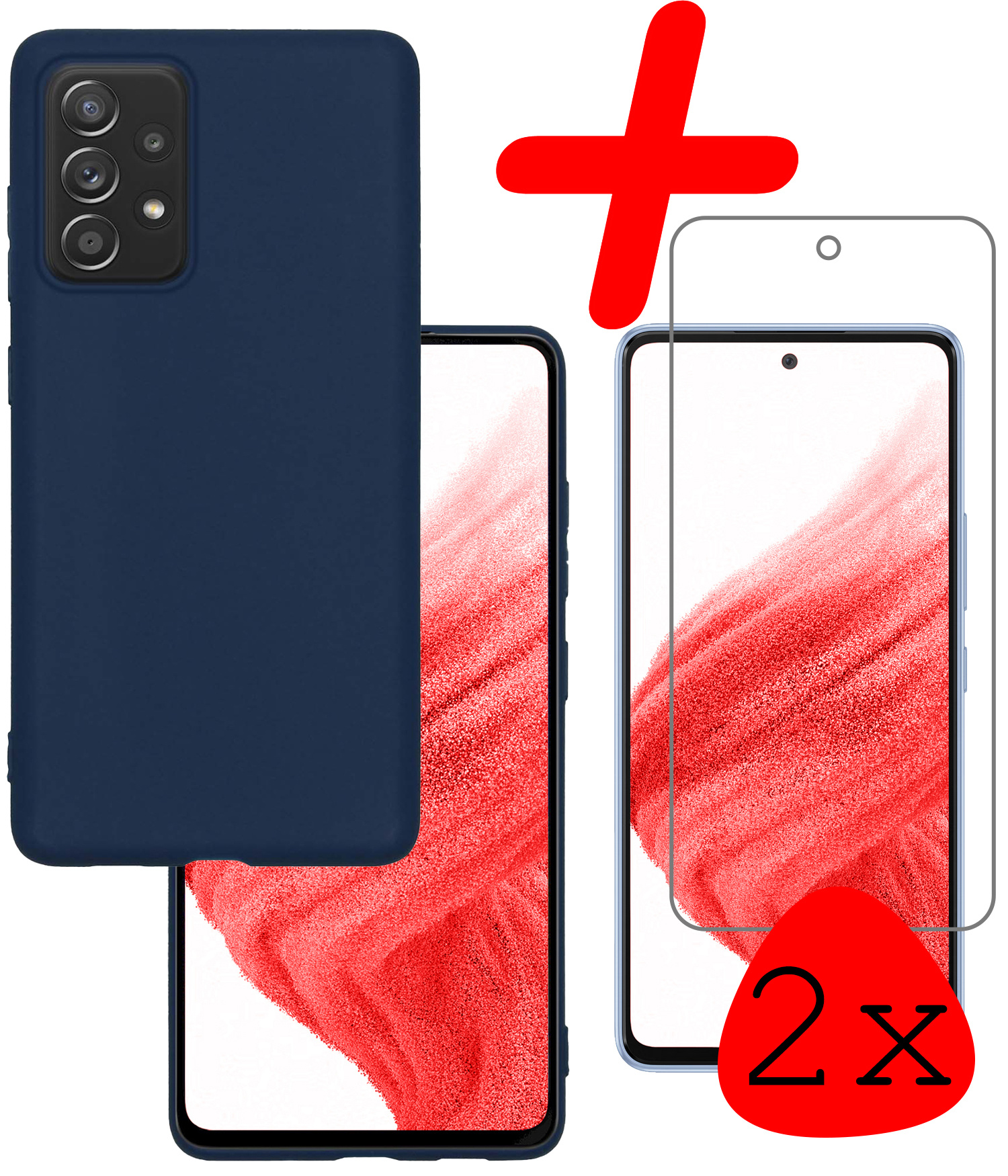 BASEY. Hoes Geschikt voor Samsung A53 Hoesje Siliconen Back Cover Case Met 2x Screenprotector - Hoesje Geschikt voor Samsung Galaxy A53 Hoes Cover Hoesje - Donkerblauw