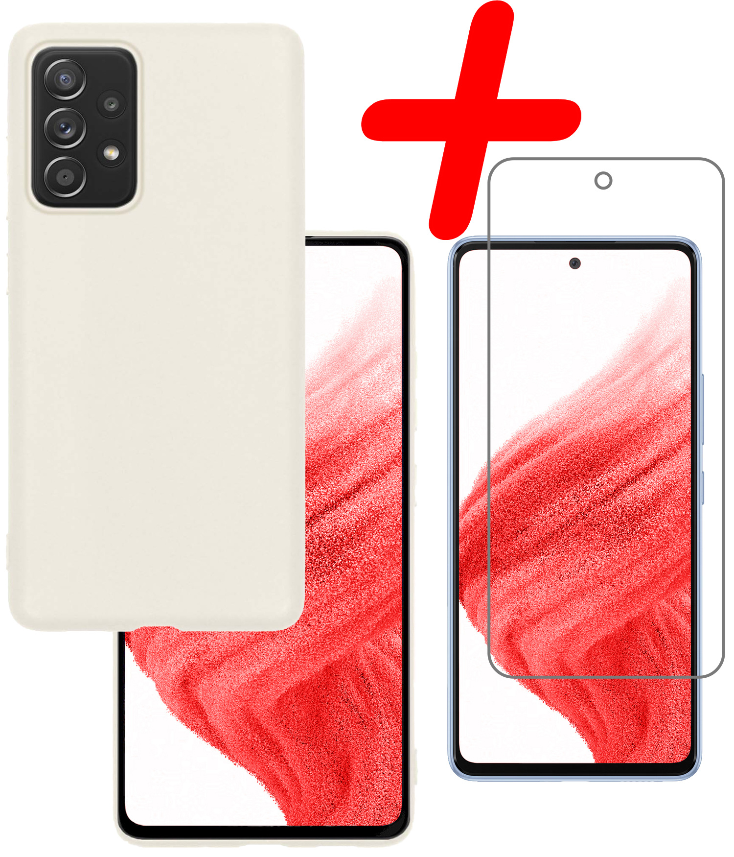 BASEY. Hoes Geschikt voor Samsung A53 Hoesje Siliconen Back Cover Case Met Screenprotector - Hoesje Geschikt voor Samsung Galaxy A53 Hoes Cover Hoesje - Wit