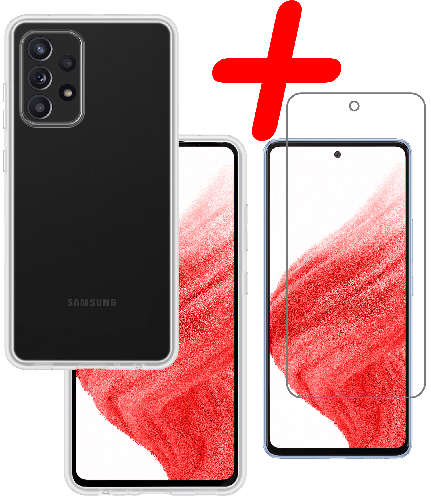 BASEY. Hoes Geschikt voor Samsung A53 Hoesje Siliconen Back Cover Case Met Screenprotector - Hoesje Geschikt voor Samsung Galaxy A53 Hoes Cover Hoesje - Transparant