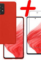 BASEY. Hoes Geschikt voor Samsung A53 Hoesje Siliconen Back Cover Case Met Screenprotector - Hoesje Geschikt voor Samsung Galaxy A53 Hoes Cover Hoesje - Rood