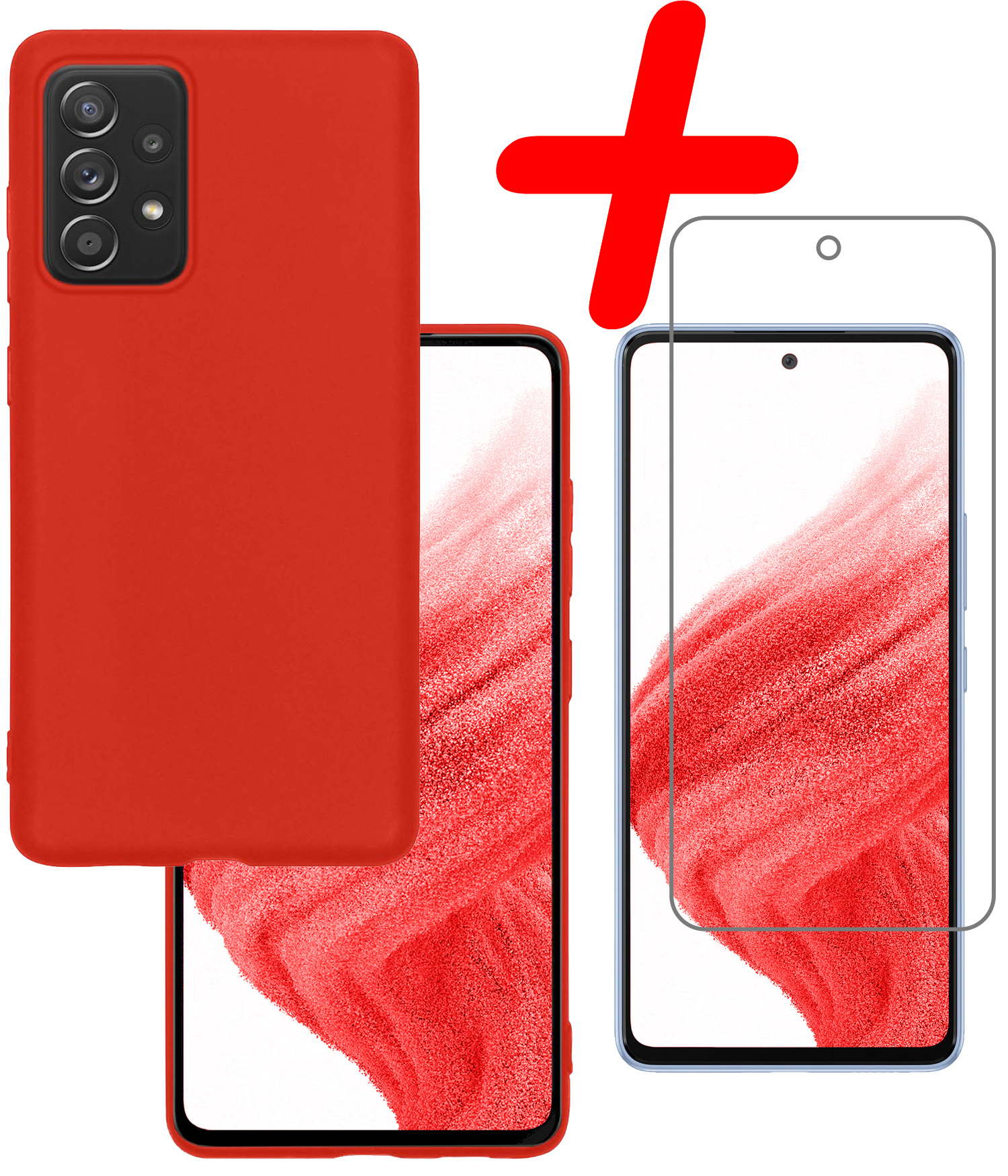 BASEY. Hoes Geschikt voor Samsung A53 Hoesje Siliconen Back Cover Case Met Screenprotector - Hoesje Geschikt voor Samsung Galaxy A53 Hoes Cover Hoesje - Rood
