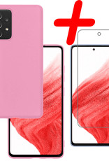BASEY. Hoes Geschikt voor Samsung A53 Hoesje Siliconen Back Cover Case Met Screenprotector - Hoesje Geschikt voor Samsung Galaxy A53 Hoes Cover Hoesje - Lichtroze