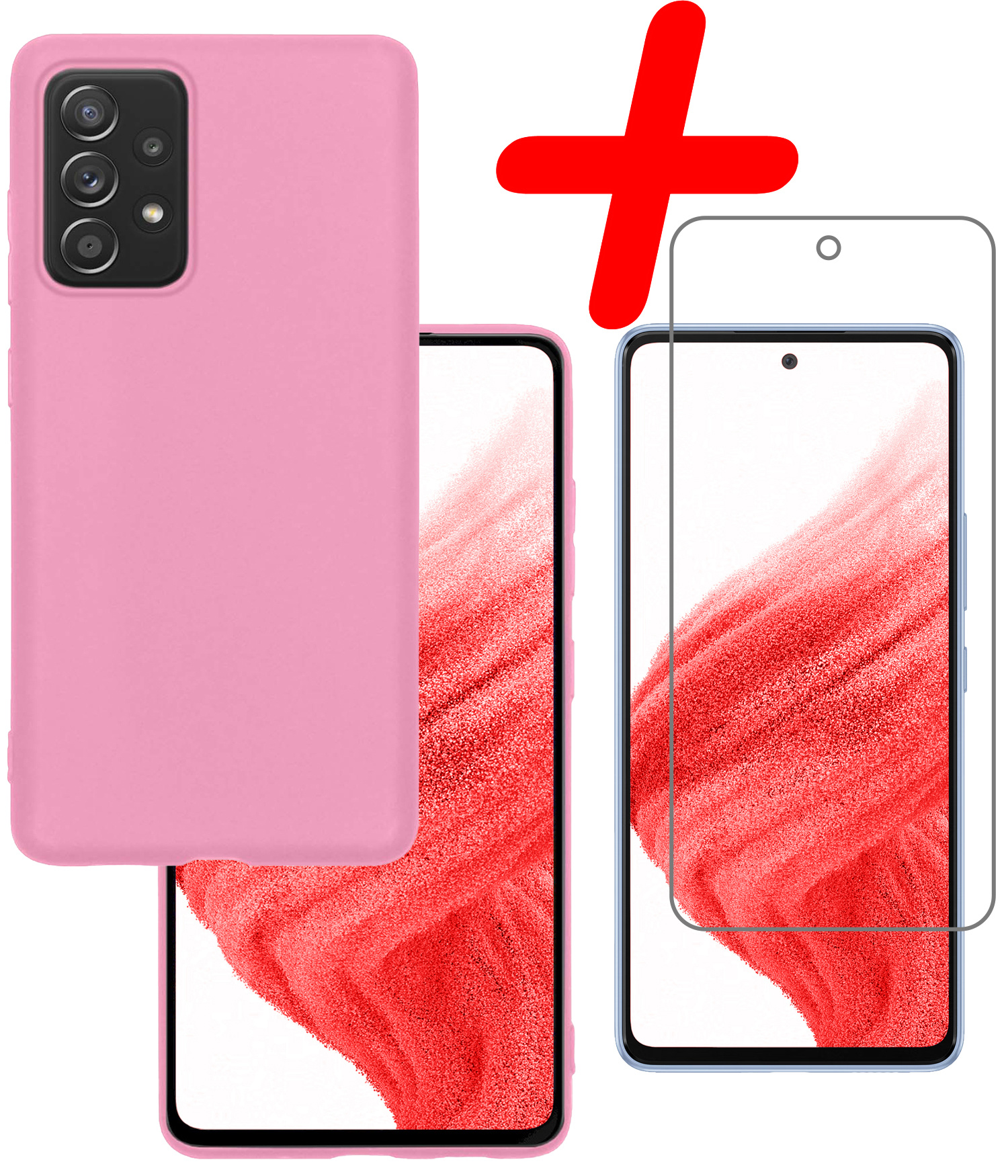 BASEY. Hoes Geschikt voor Samsung A53 Hoesje Siliconen Back Cover Case Met Screenprotector - Hoesje Geschikt voor Samsung Galaxy A53 Hoes Cover Hoesje - Lichtroze