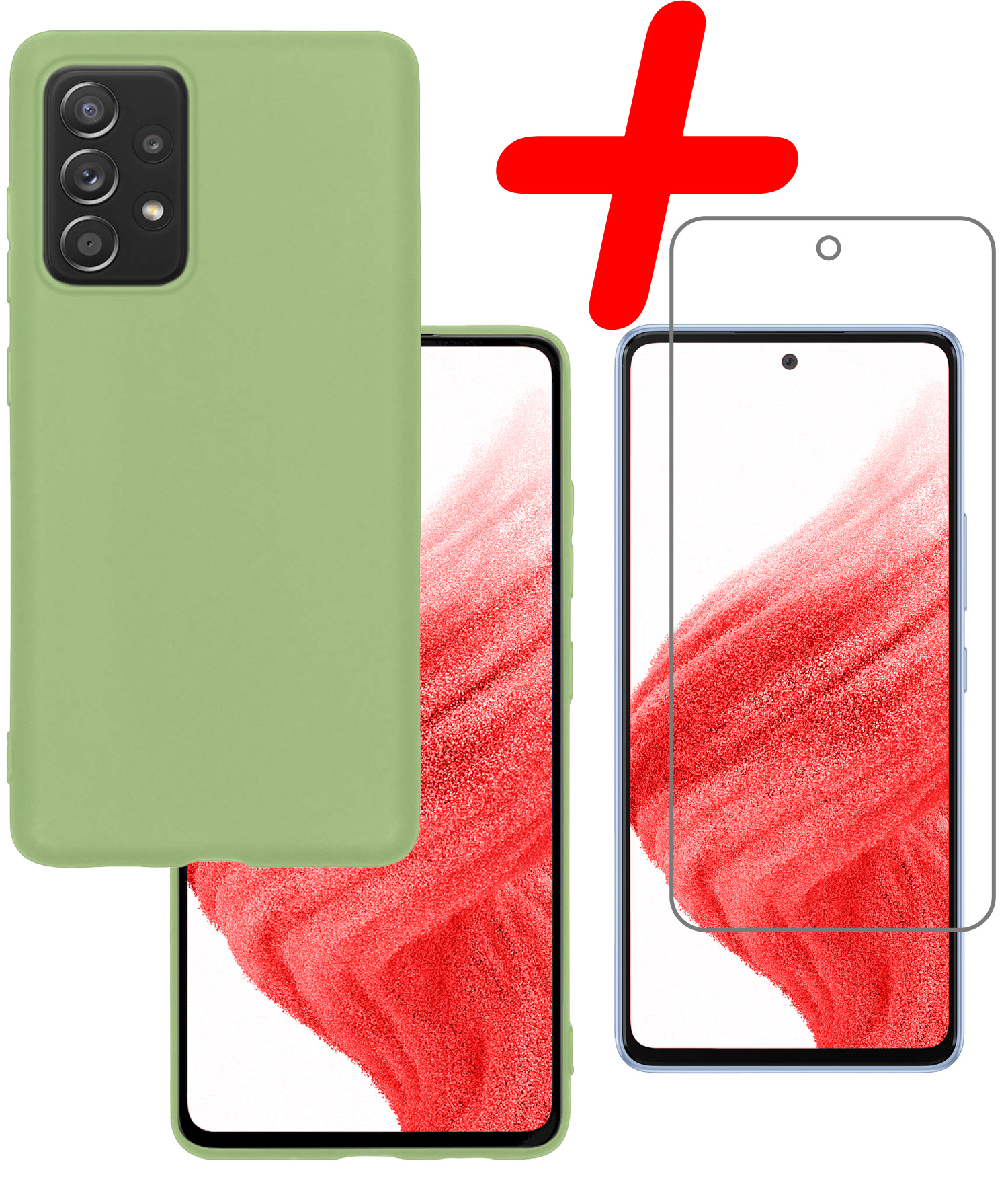 BASEY. Hoes Geschikt voor Samsung A53 Hoesje Siliconen Back Cover Case Met Screenprotector - Hoesje Geschikt voor Samsung Galaxy A53 Hoes Cover Hoesje - Groen