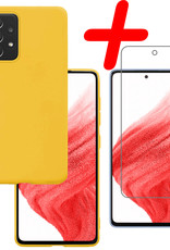 BASEY. Hoes Geschikt voor Samsung A53 Hoesje Siliconen Back Cover Case Met Screenprotector - Hoesje Geschikt voor Samsung Galaxy A53 Hoes Cover Hoesje - Geel
