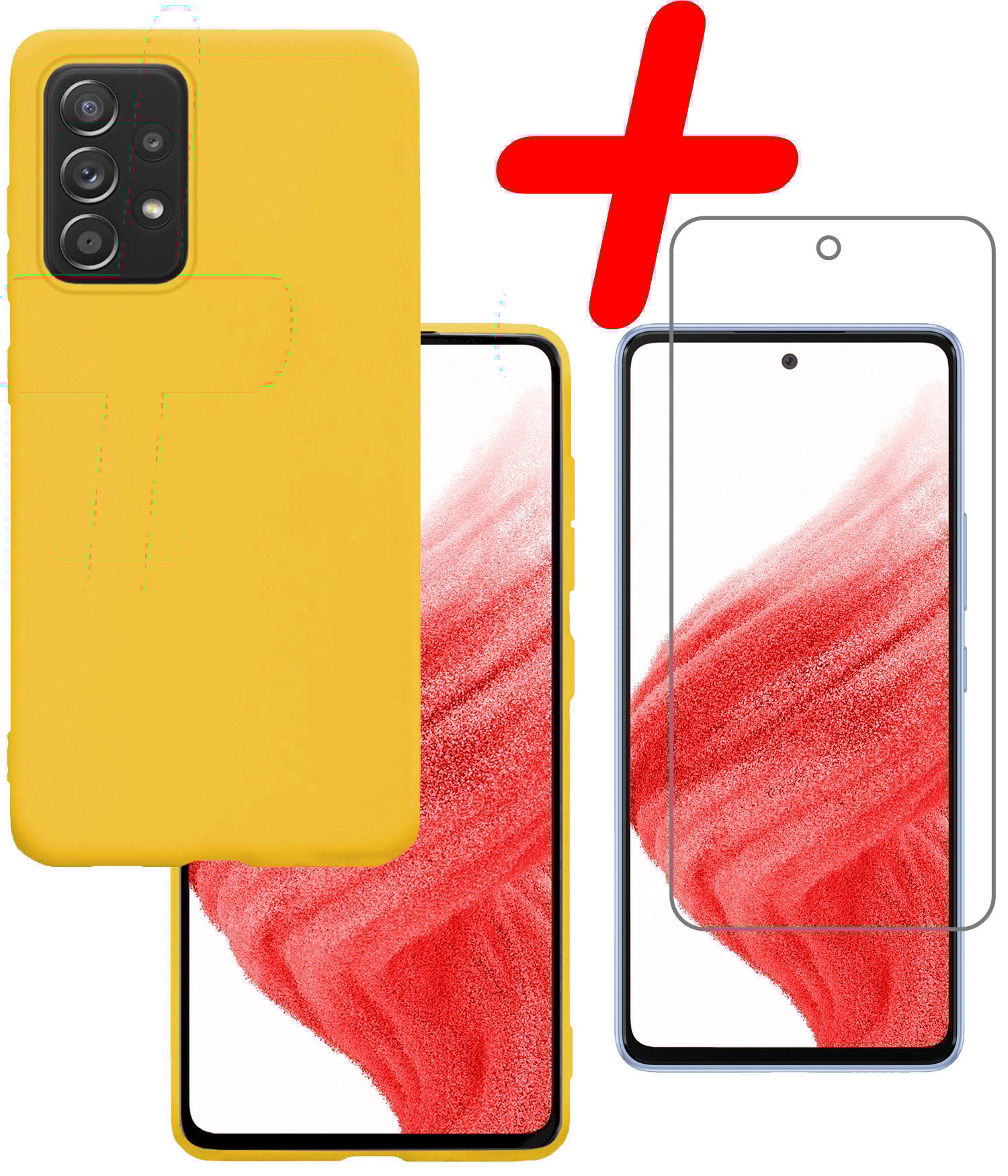 BASEY. Hoes Geschikt voor Samsung A53 Hoesje Siliconen Back Cover Case Met Screenprotector - Hoesje Geschikt voor Samsung Galaxy A53 Hoes Cover Hoesje - Geel