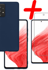 BASEY. Hoes Geschikt voor Samsung A53 Hoesje Siliconen Back Cover Case Met Screenprotector - Hoesje Geschikt voor Samsung Galaxy A53 Hoes Cover Hoesje - Donkerblauw