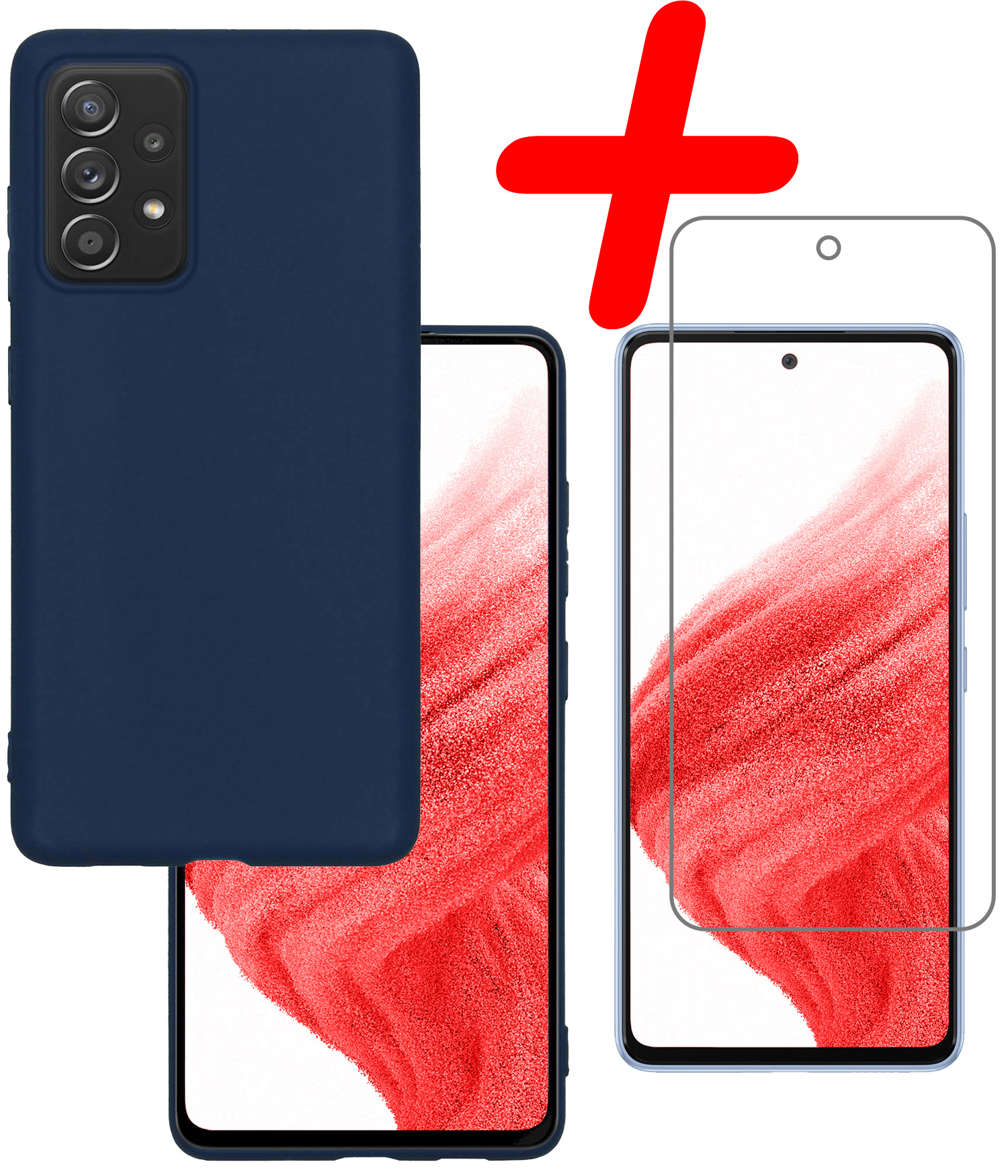 BASEY. Hoes Geschikt voor Samsung A53 Hoesje Siliconen Back Cover Case Met Screenprotector - Hoesje Geschikt voor Samsung Galaxy A53 Hoes Cover Hoesje - Donkerblauw