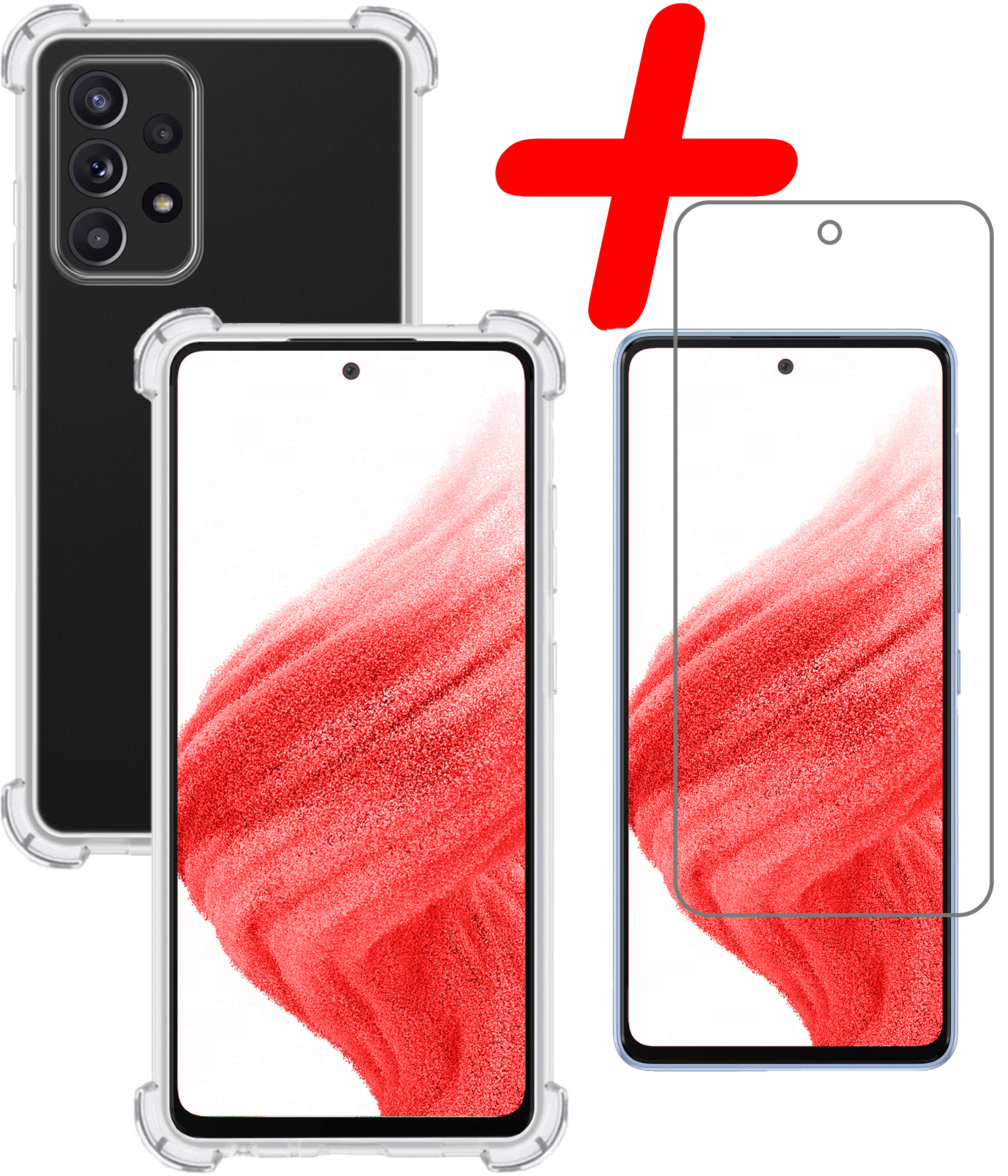 BASEY. Hoes Geschikt voor Samsung A53 Hoesje Shock Proof Case Hoes Siliconen Met Screenprotector - Hoesje Geschikt voor Samsung Galaxy A53 Hoes Cover Shockproof - Transparant