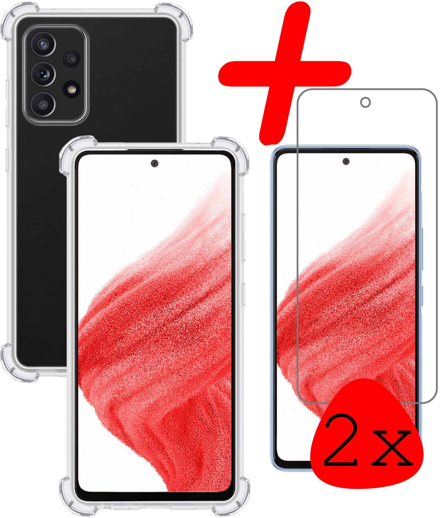 BASEY. Hoes Geschikt voor Samsung A53 Hoesje Shock Proof Case Hoes Siliconen Met 2x Screenprotector - Hoesje Geschikt voor Samsung Galaxy A53 Hoes Cover Shockproof - Transparant